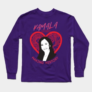 Kamala Harris Making History (red lace heart) Long Sleeve T-Shirt